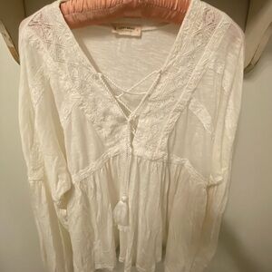 Lucky Brand Women's White Boho Lace Top